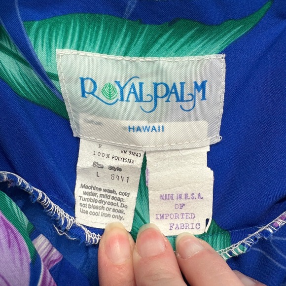 Royal Palm Hawaii Blue Floral Muumuu‎ Dress L Sleeveless Maxi USA Made - Picture 3 of 5